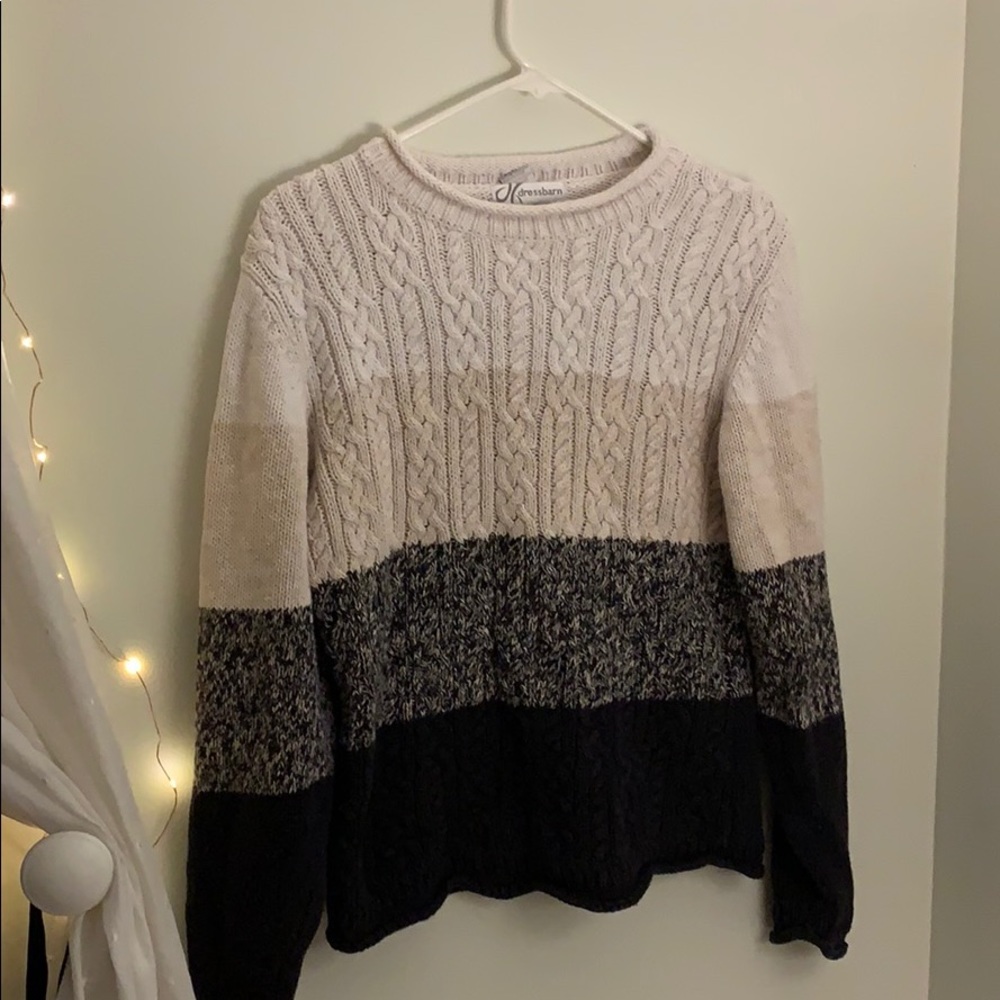 Neutral striped cable knit sweater